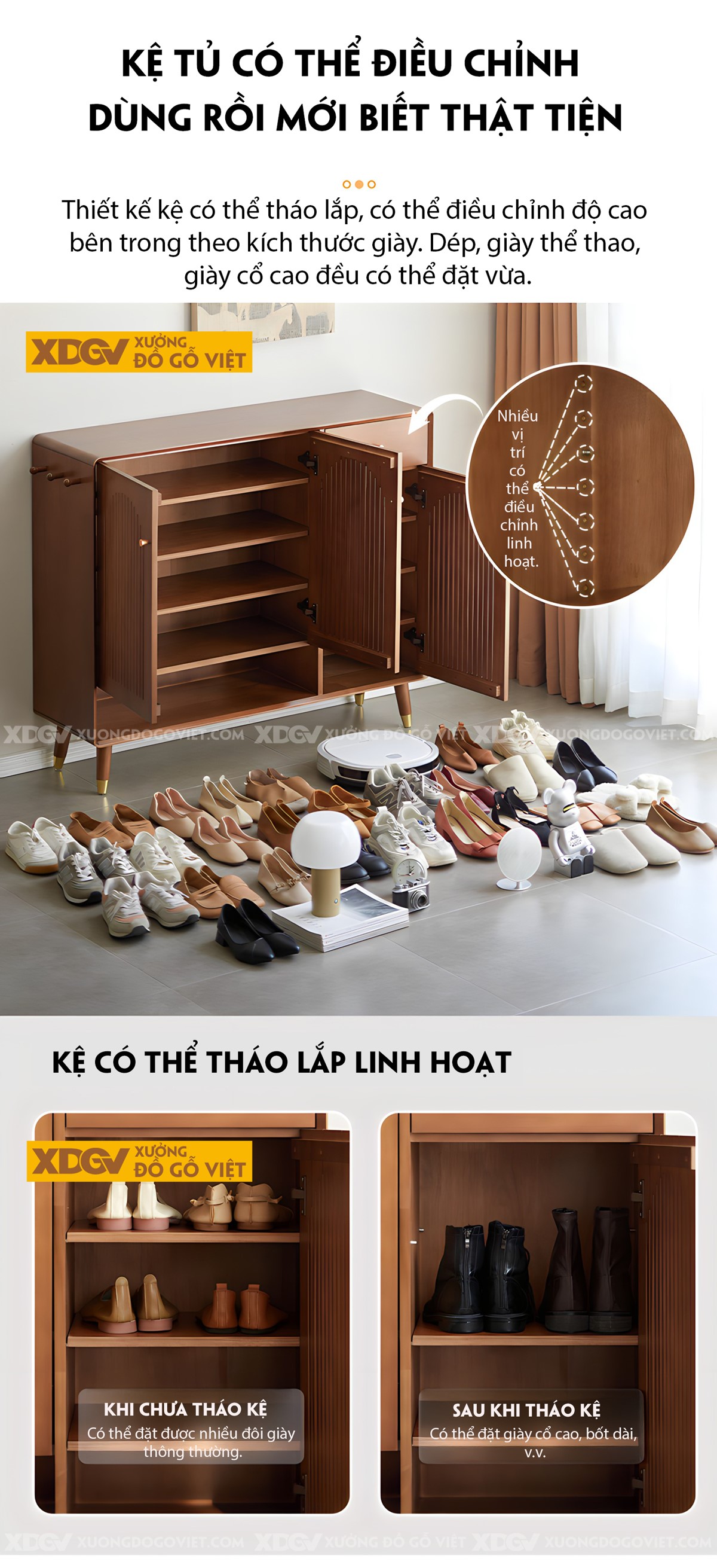 Tủ Giày Dép Gỗ Sồi Mỹ Cánh Nan Dọc Cong Vòm Chân Cao