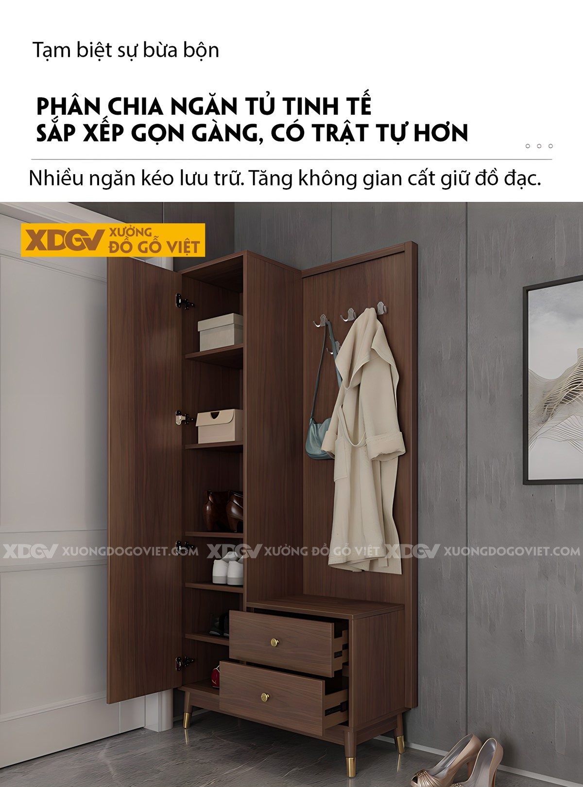 Tủ Giày Gỗ Công Nghiệp MDF Cánh Gương Soi Nhiều Ngăn Đựng
