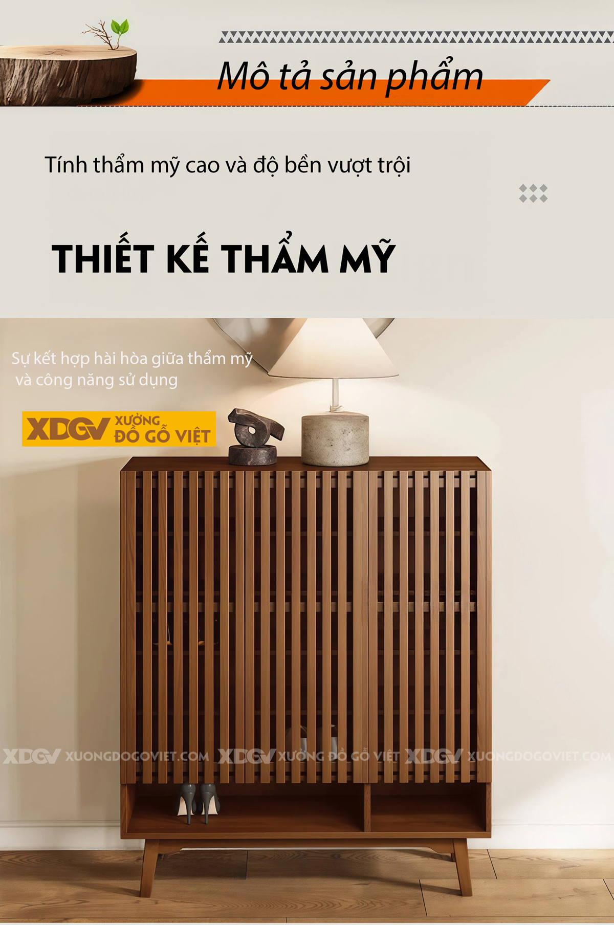 Tủ Giày Gỗ Sồi Dáng Vuông Thiết Kế Cánh Nan Siêu Thoáng Khí