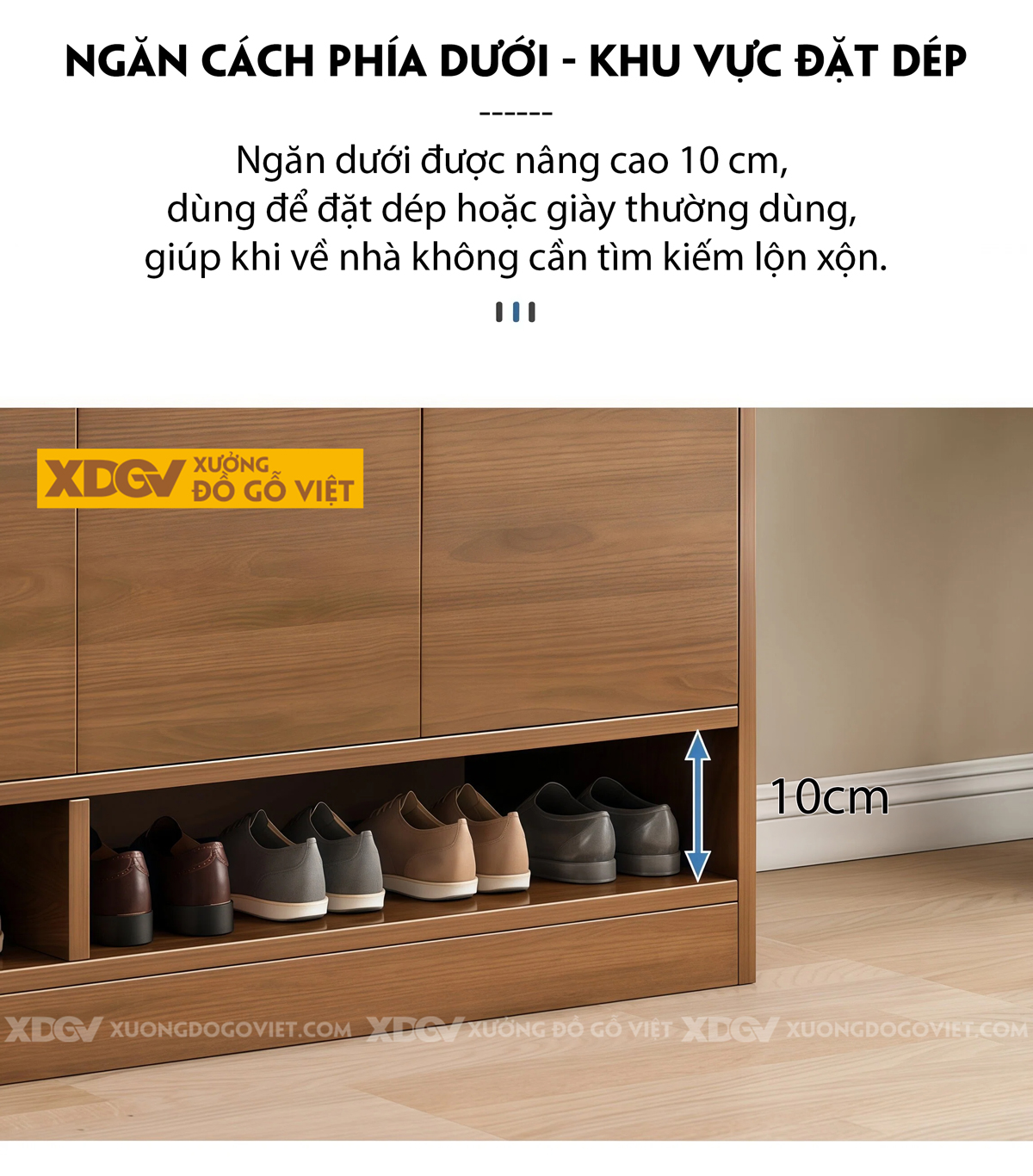 Tủ Giày Gỗ Veneer Sồi Dáng Hộp Vuông Phối Ngăn Kéo Kèm Kệ hở