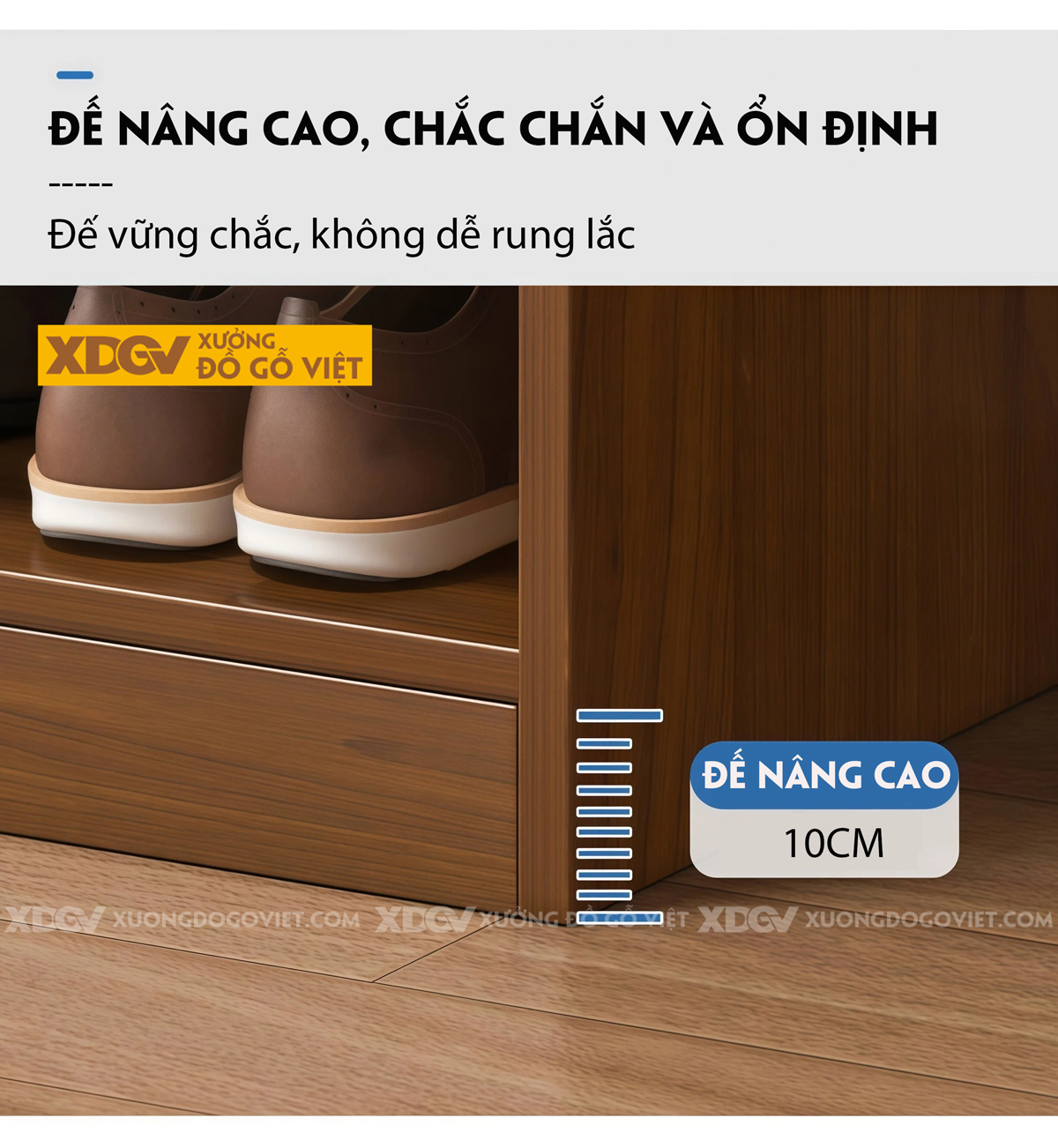 Tủ Giày Gỗ Veneer Sồi Dáng Hộp Vuông Phối Ngăn Kéo Kèm Kệ hở