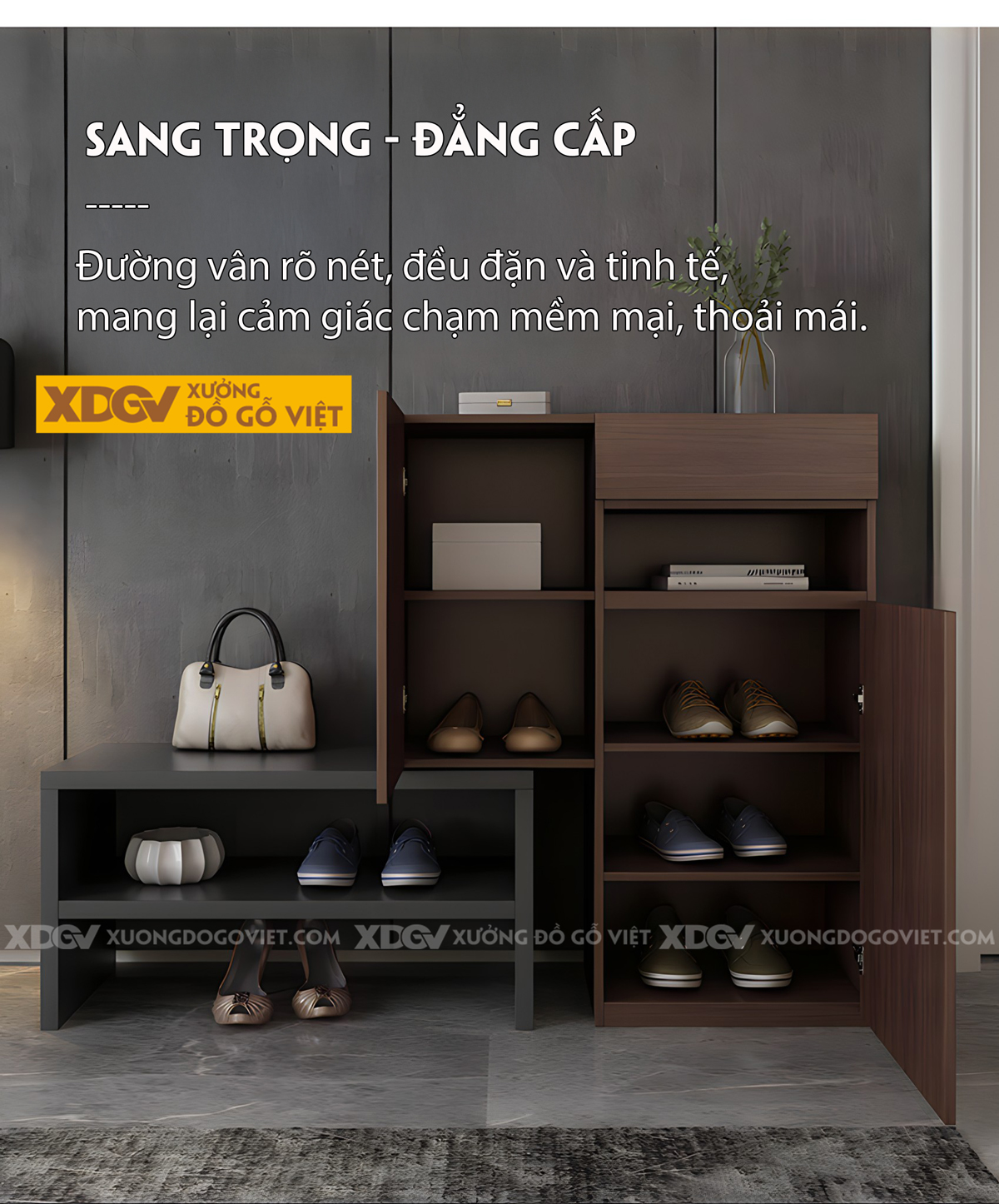 Tủ Giày MDF Công Nghiệp Kết Hợp Kệ Thấp Thay Đổi Linh Hoạt