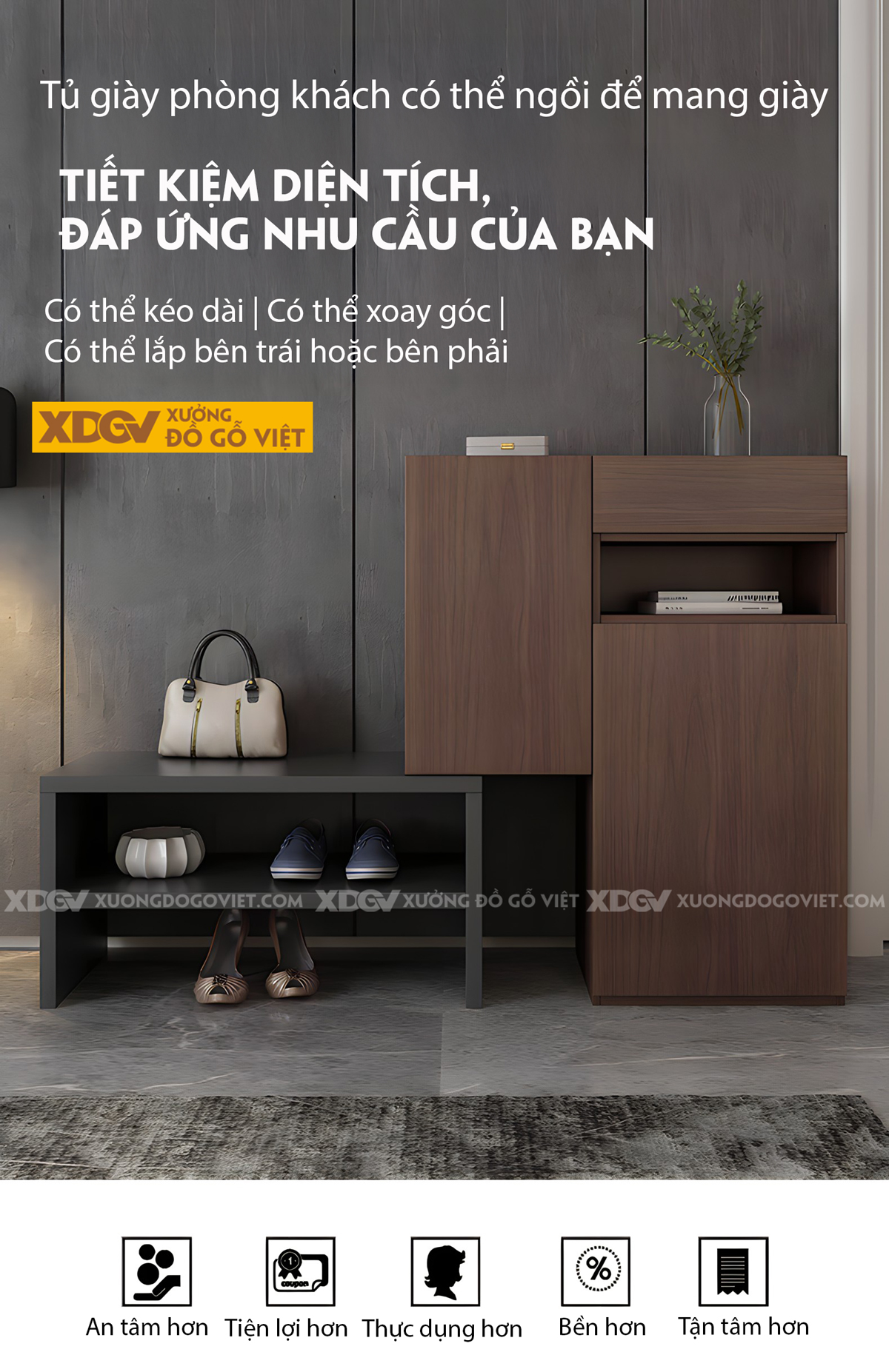 Tủ Giày MDF Công Nghiệp Kết Hợp Kệ Thấp Thay Đổi Linh Hoạt