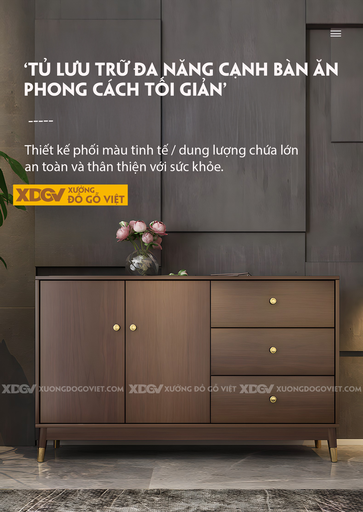 Tủ Giày MDF Mặt Phẳng Tay Nắm Và Chân Bọc Kim Loại Vàng