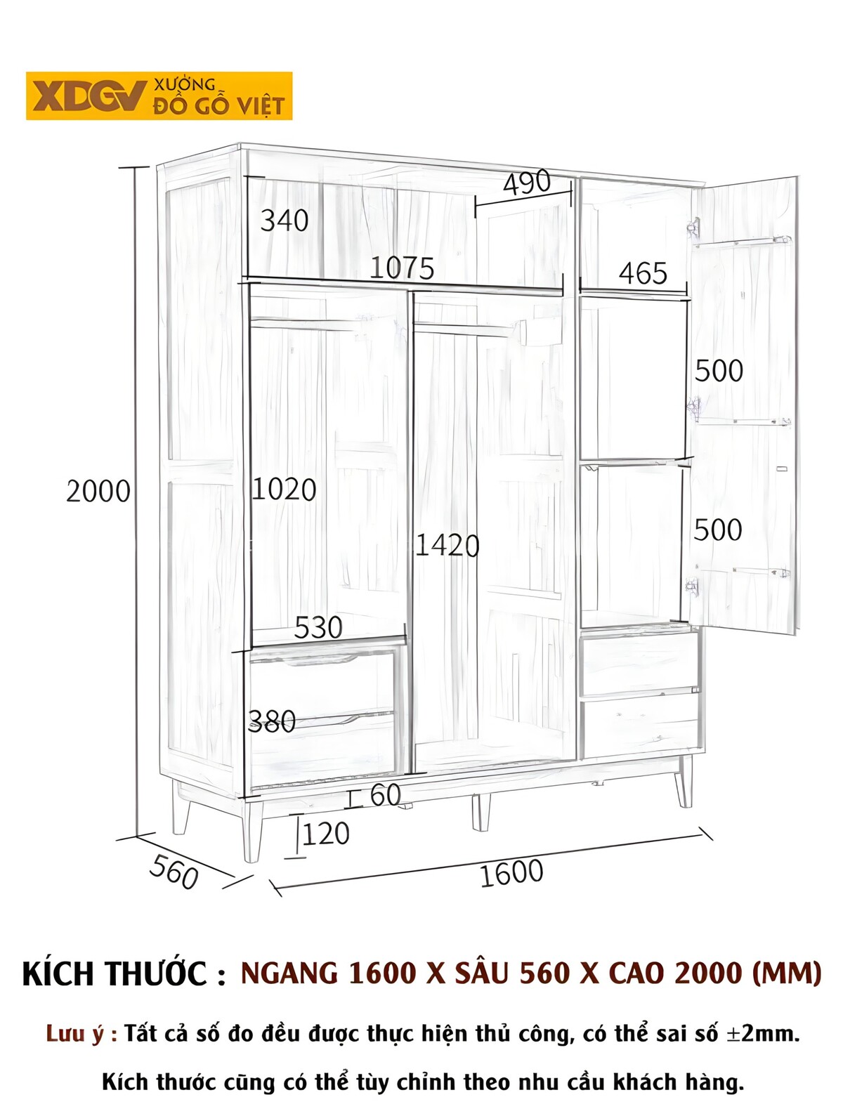 Tủ Gỗ Quần Áo Veneer Óc Chó 3 Cánh Cửa Lùa Pano Thanh Nan
