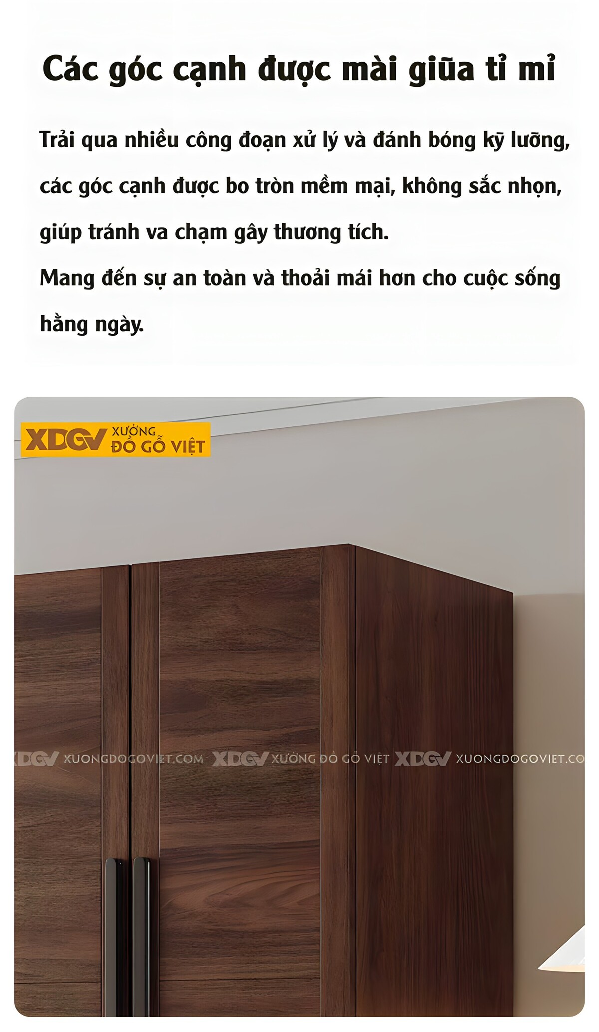 Tủ Gỗ Quần Áo Veneer Óc Chó 4 Cánh Phẳng Tay Nắm Đen Dài