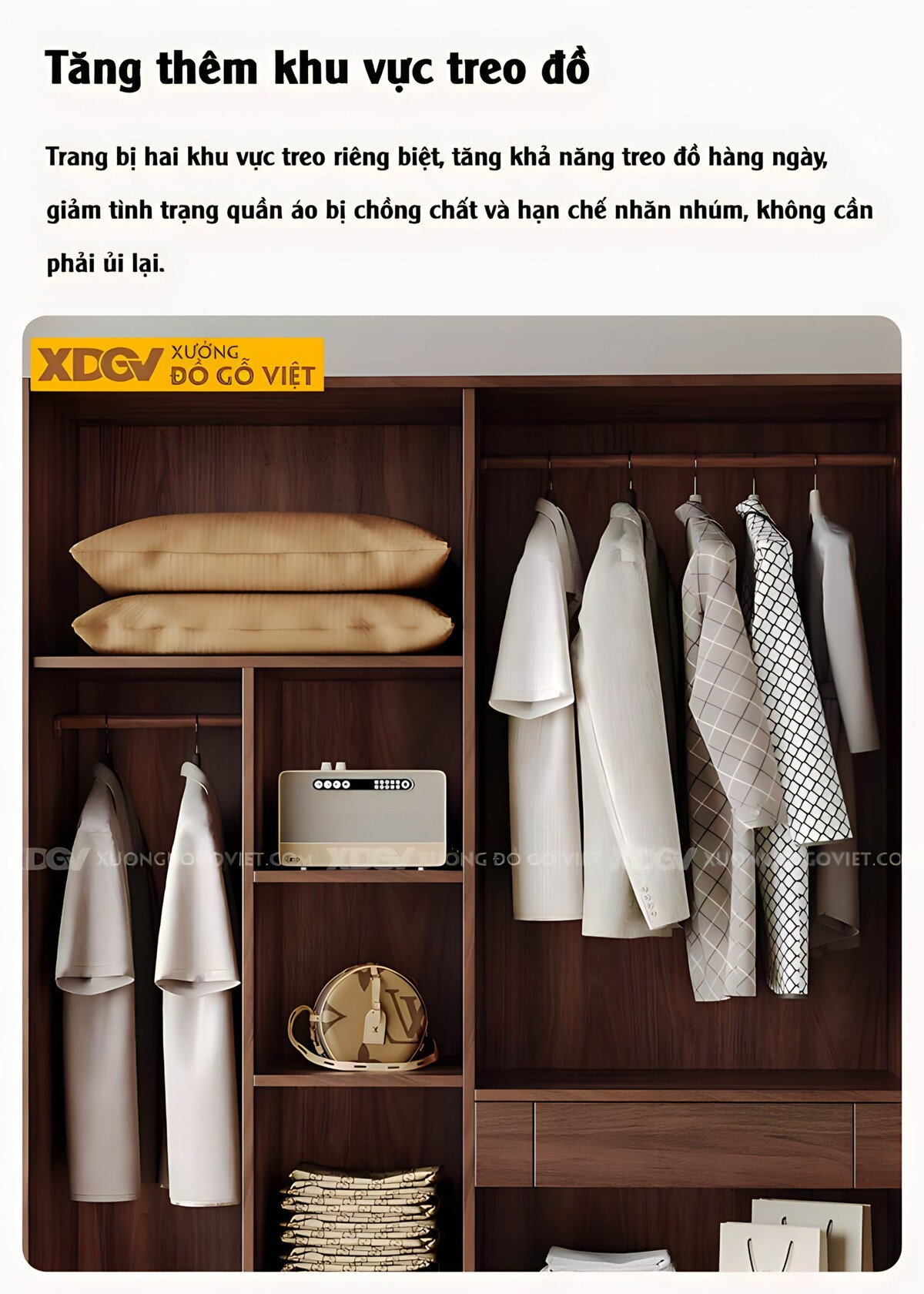 Tủ Gỗ Quần Áo Veneer Óc Chó 4 Cánh Phẳng Tay Nắm Đen Dài