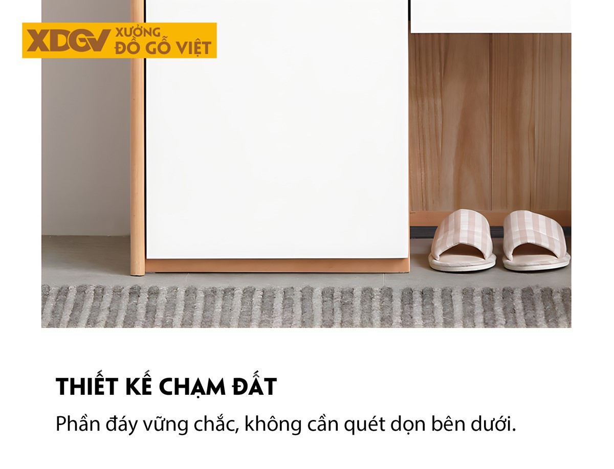 Tủ Gỗ Sồi Mỹ Cánh Sơn Trắng Có Ngăn Chứa Ghế Ngồi Thử Giày
