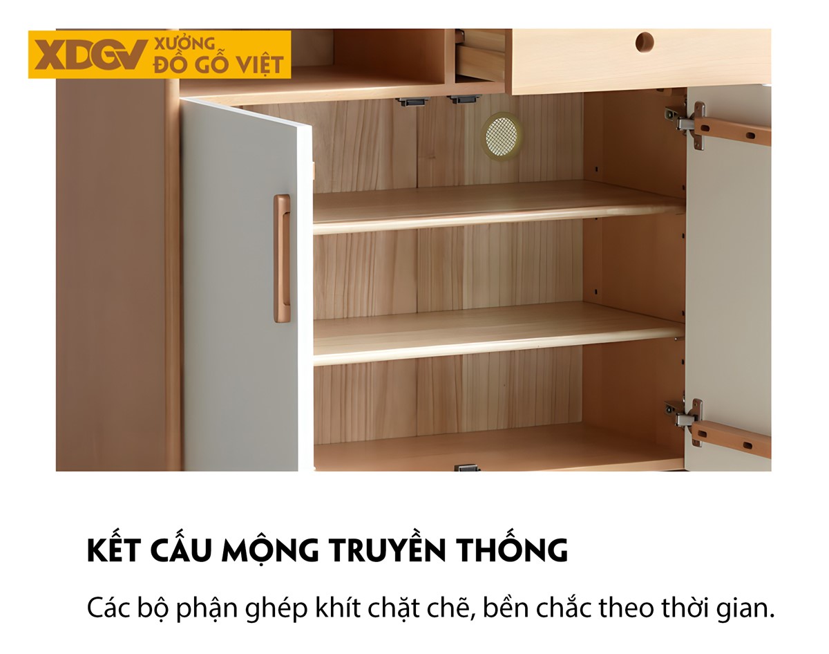 Tủ Gỗ Sồi Mỹ Cánh Sơn Trắng Có Ngăn Chứa Ghế Ngồi Thử Giày