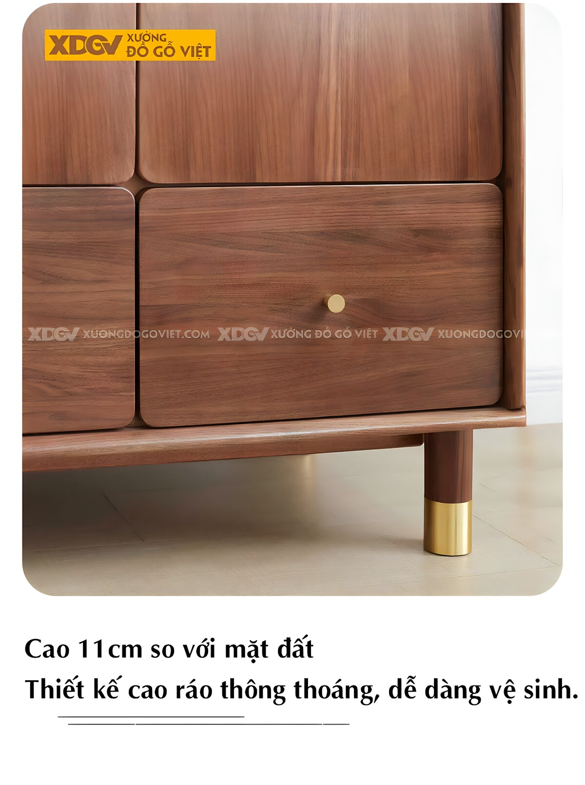 Tủ Gỗ Xoan Đào 5 Cánh Bo Góc Cạnh Chân Cao Bọc Kim Loại