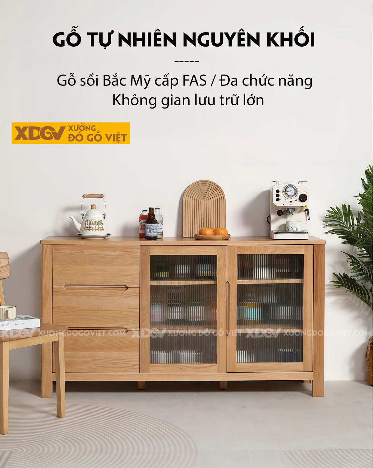 Tủ Lưu Trữ Chén Bát Dáng Hộp Vuông Phối Tủ Kèm Hệ Ngăn Kéo