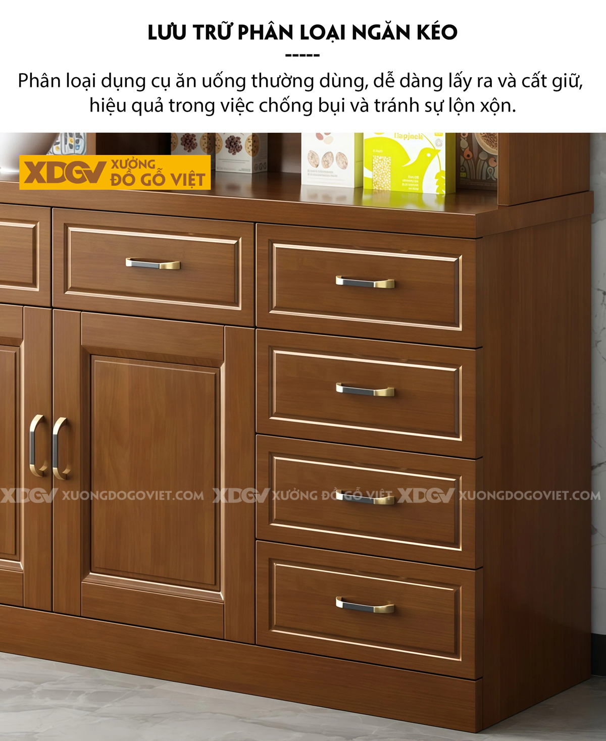 Tủ Lưu Trữ Chén Bát Phòng Bếp 3 Chân Cửa Lùa Phối Bảng Treo