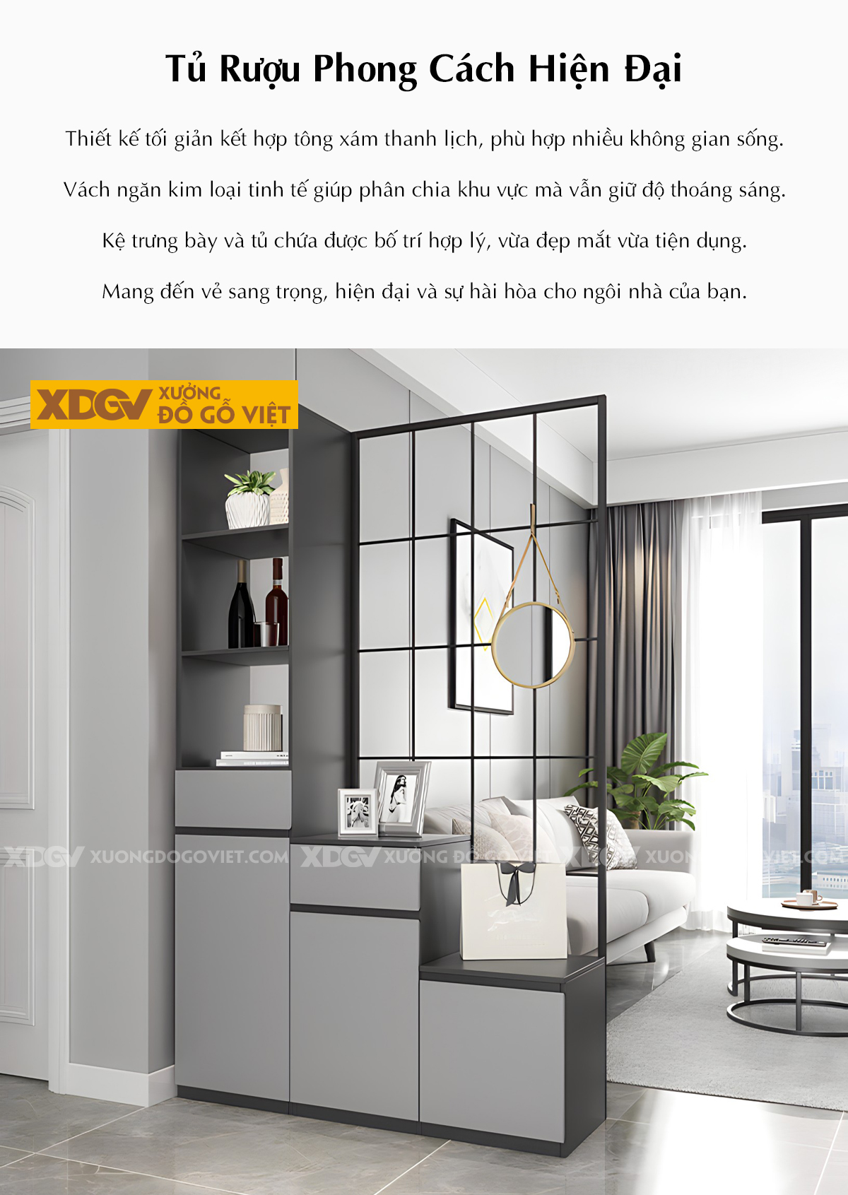 Tủ Lưu Trữ Rượu MDF Hiện Đại Kiêm Vách Ngăn Căn Hộ Tiện Nghi