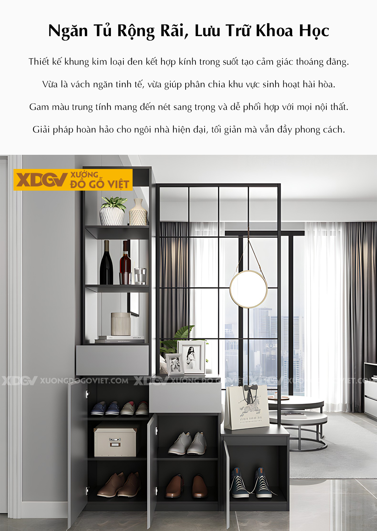 Tủ Lưu Trữ Rượu MDF Hiện Đại Kiêm Vách Ngăn Căn Hộ Tiện Nghi