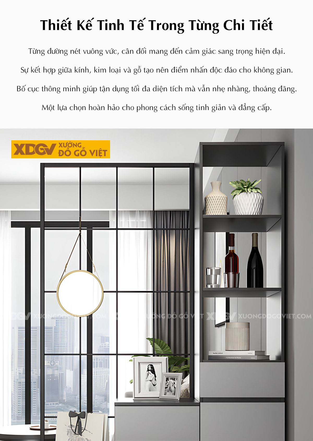 Tủ Lưu Trữ Rượu MDF Hiện Đại Kiêm Vách Ngăn Căn Hộ Tiện Nghi