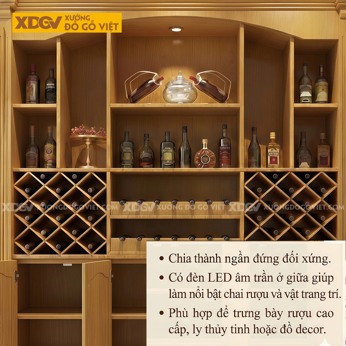 Tủ Lưu Trữ Rượu Phòng Khách Gỗ Gõ Đỏ Phối Kệ Rượu Đối Xứng