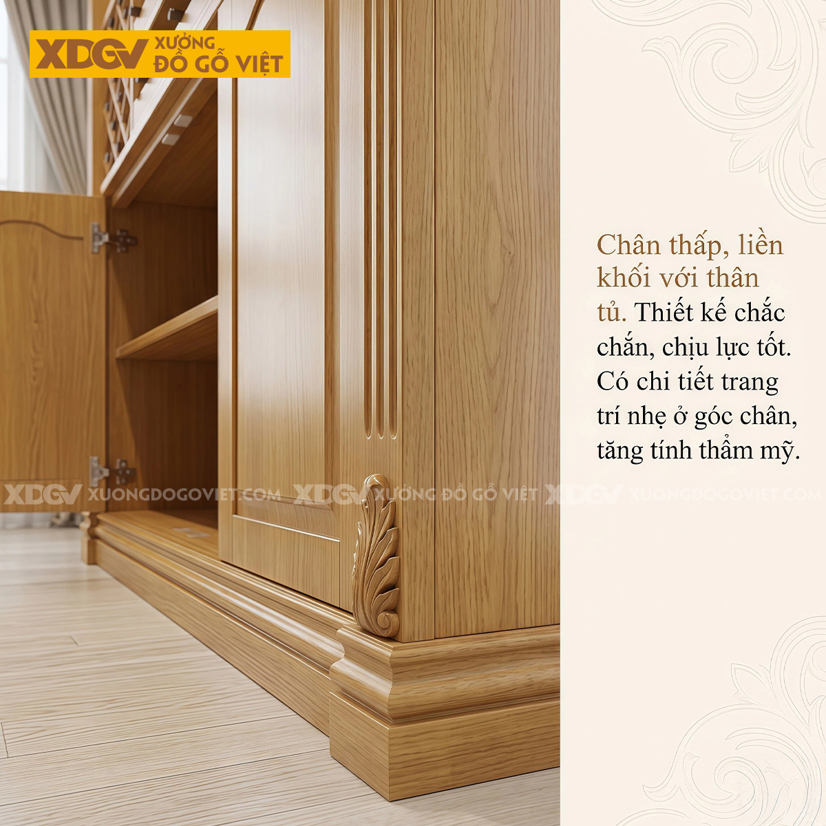 Tủ Lưu Trữ Rượu Phòng Khách Gỗ Gõ Đỏ Phối Kệ Rượu Đối Xứng