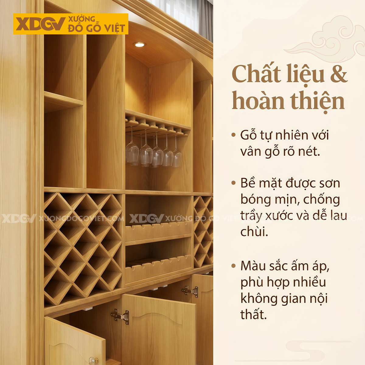 Tủ Lưu Trữ Rượu Phòng Khách Gỗ Gõ Đỏ Phối Kệ Rượu Đối Xứng