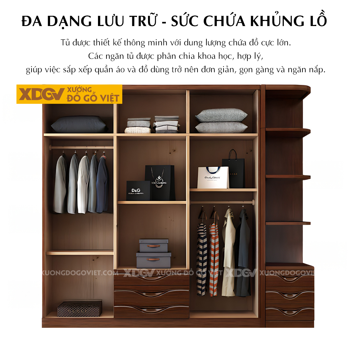 Tủ Quần Áo Căm Xe 6 Cánh Khung Pano Kẻ Rãnh Ngang Tay Nổi