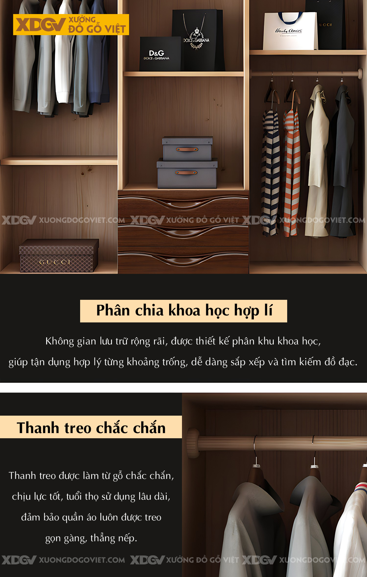 Tủ Quần Áo Căm Xe 6 Cánh Khung Pano Kẻ Rãnh Ngang Tay Nổi