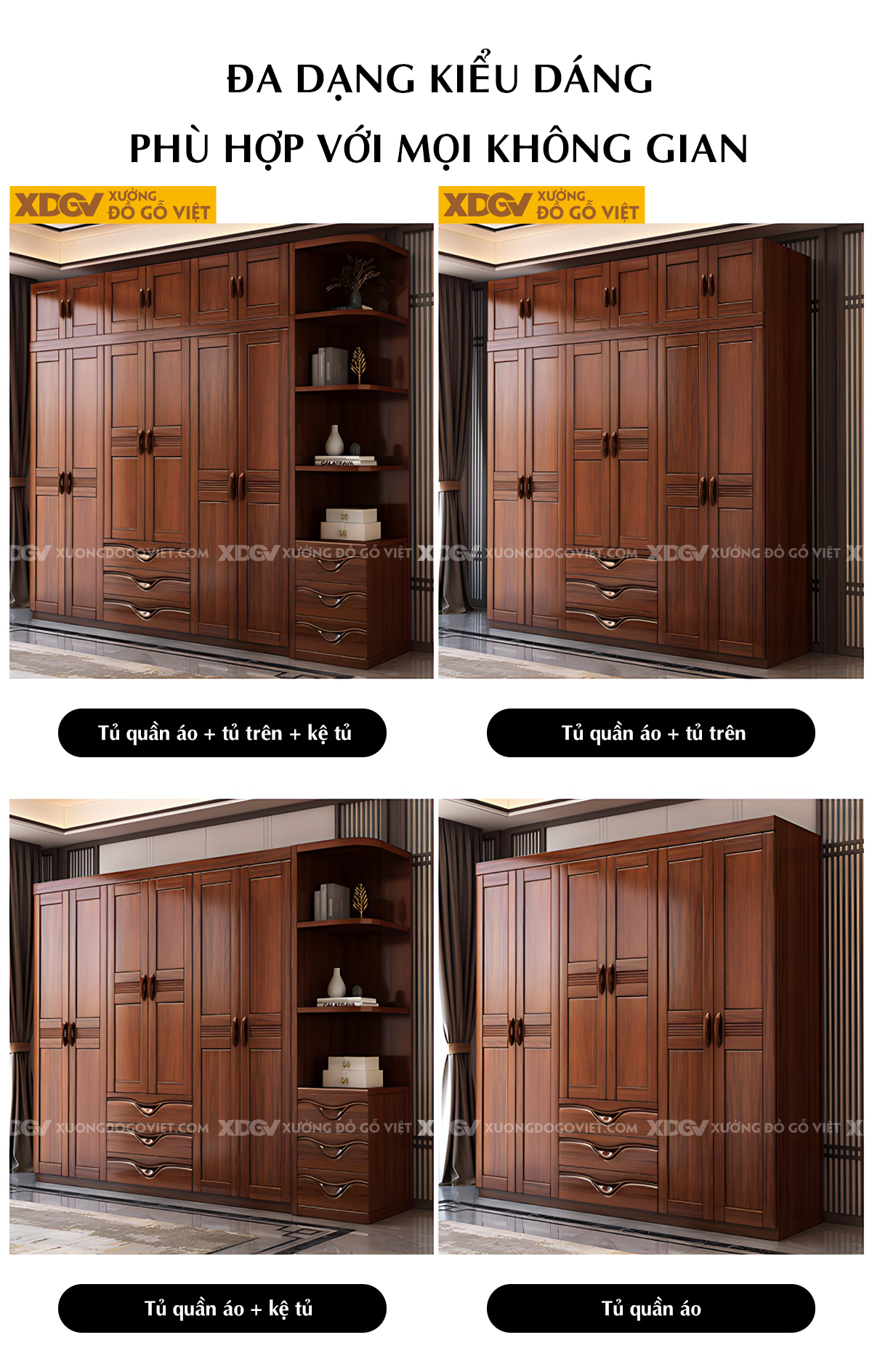 Tủ Quần Áo Căm Xe 6 Cánh Khung Pano Kẻ Rãnh Ngang Tay Nổi