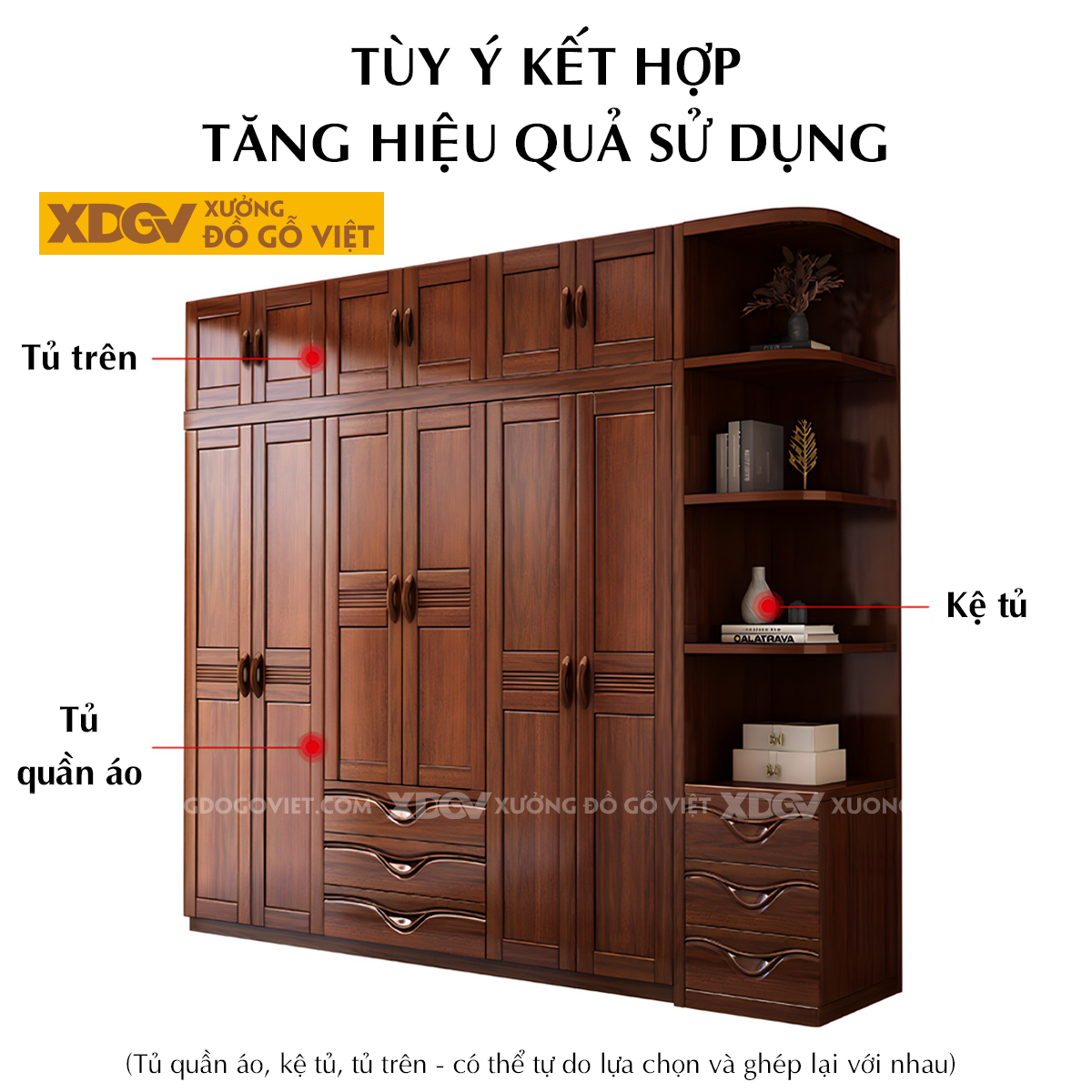 Tủ Quần Áo Căm Xe 6 Cánh Khung Pano Kẻ Rãnh Ngang Tay Nổi