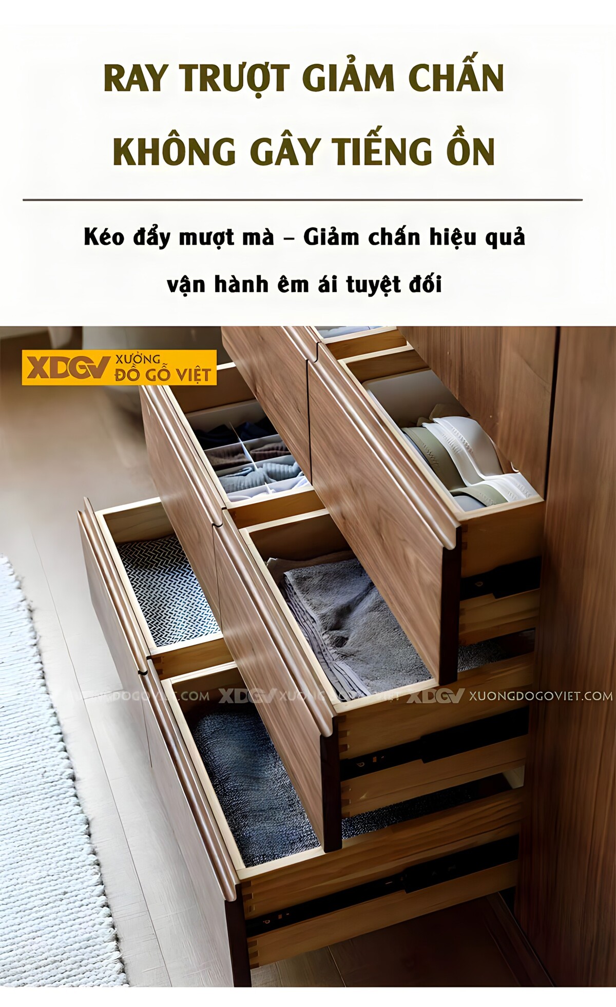 Tủ Quần Áo Đẹp Gỗ Veneer Óc Chó 5 Cánh Cửa Mở Tay Nắm Âm