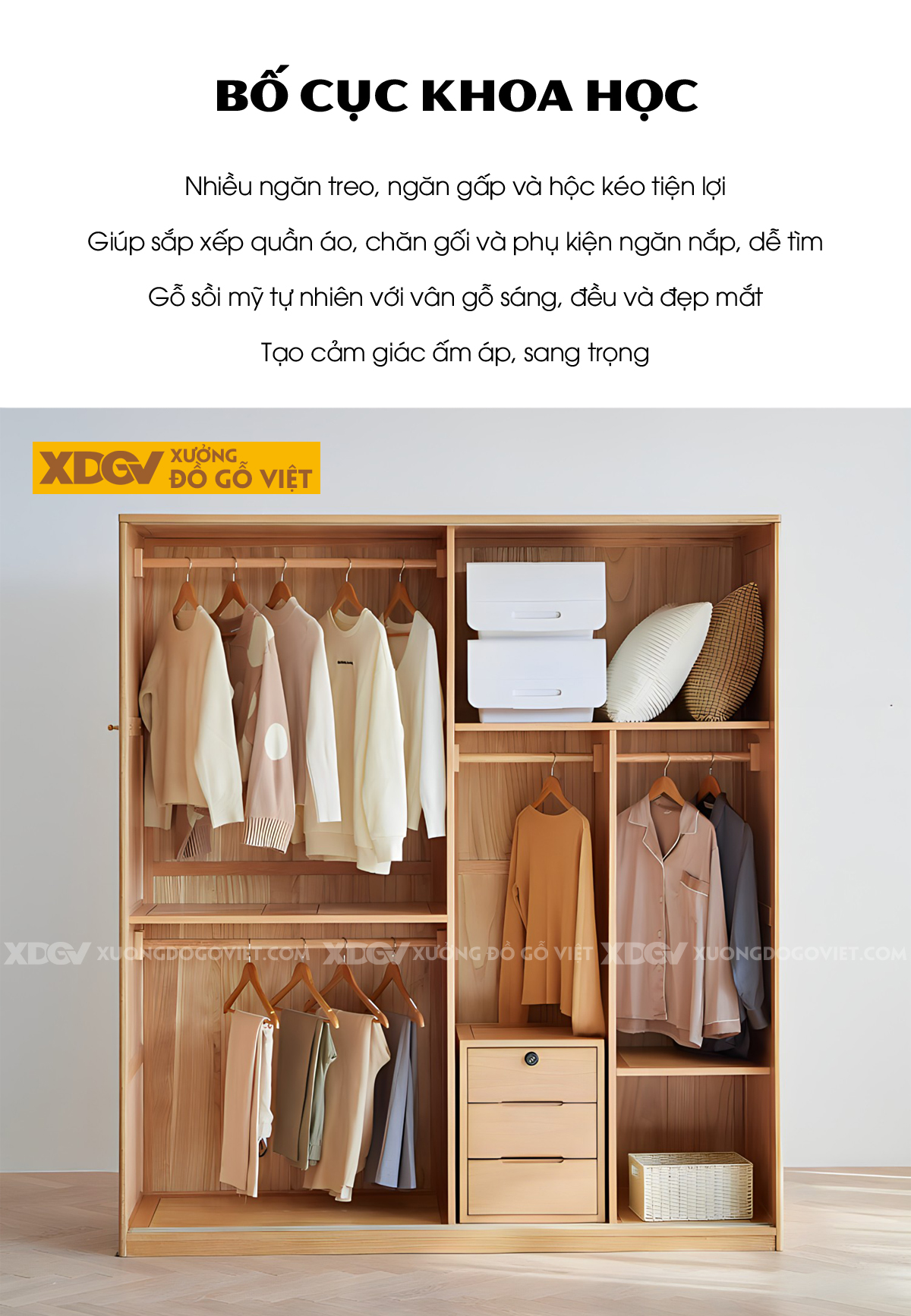 Tủ Quần Áo Đẹp Gỗ Veneer Sồi Tối Giản Cửa Lùa 2 Cánh Lớn