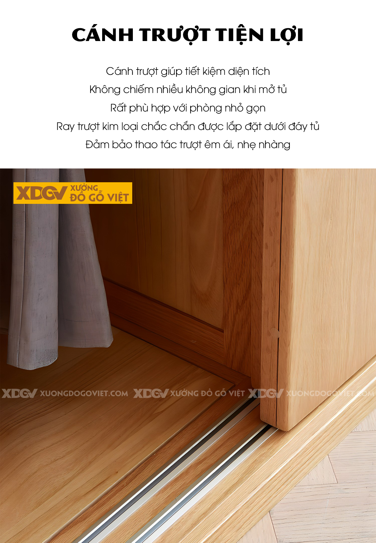 Tủ Quần Áo Đẹp Gỗ Veneer Sồi Tối Giản Cửa Lùa 2 Cánh Lớn