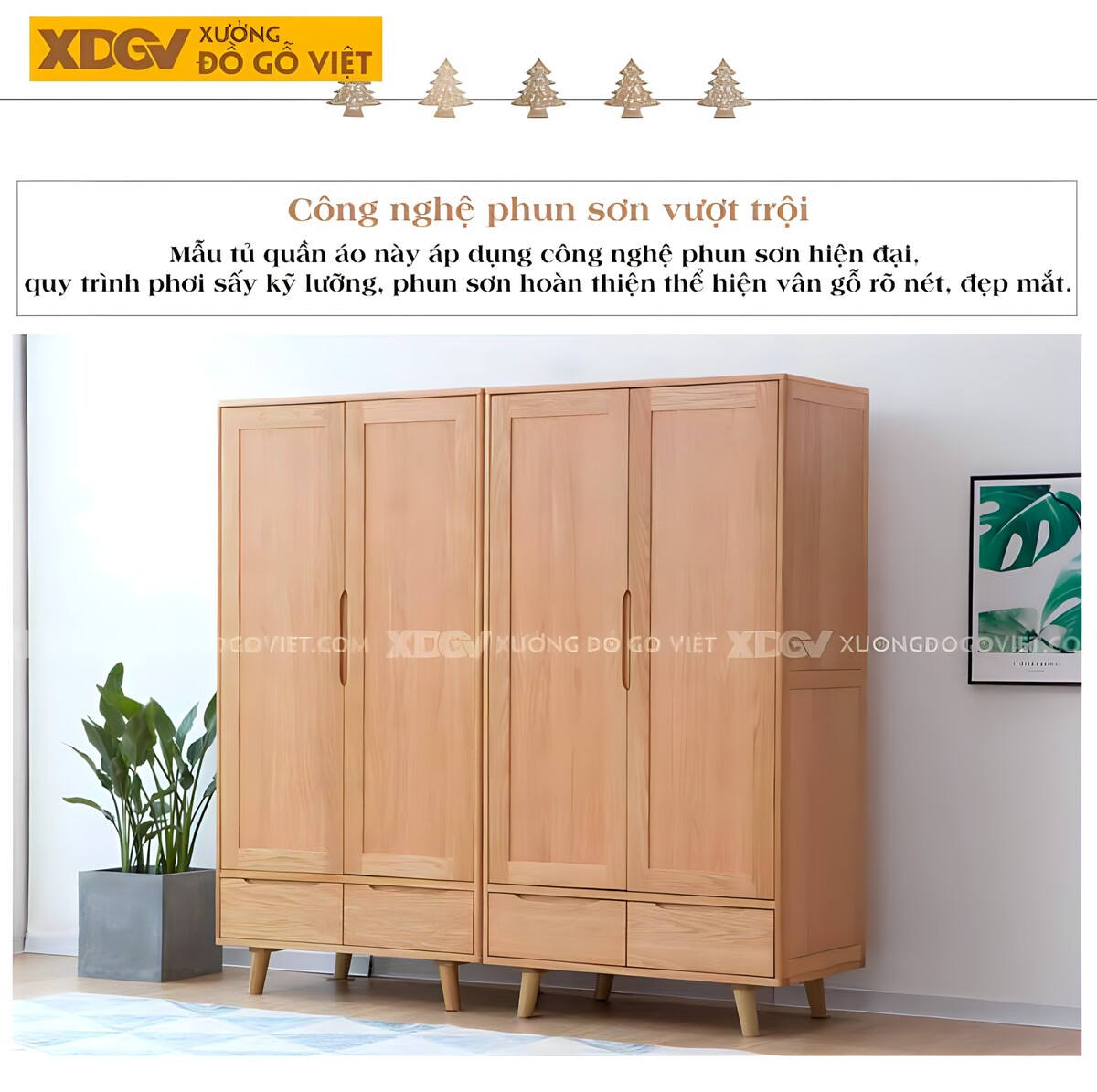 Tủ Quần Áo Đôi Gỗ Sồi Mỹ Á Đông Cửa Mở 2 Cánh Có Ngăn Kéo