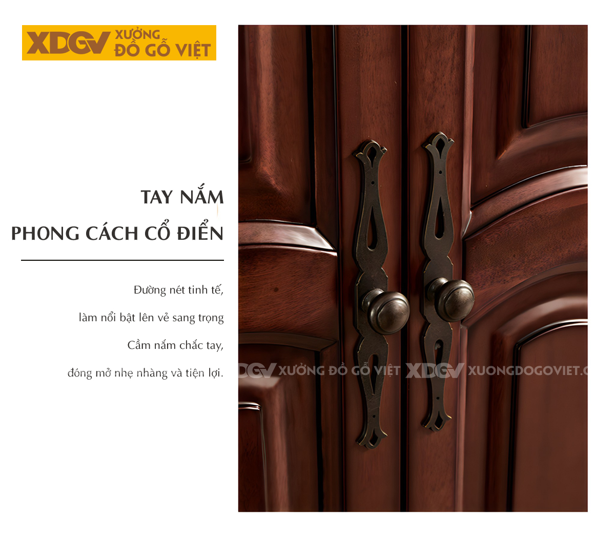 Tủ Quần Áo Gỗ Căm Xe Cổ Điển Hoàng Gia Chạm Khắc Tinh Xảo