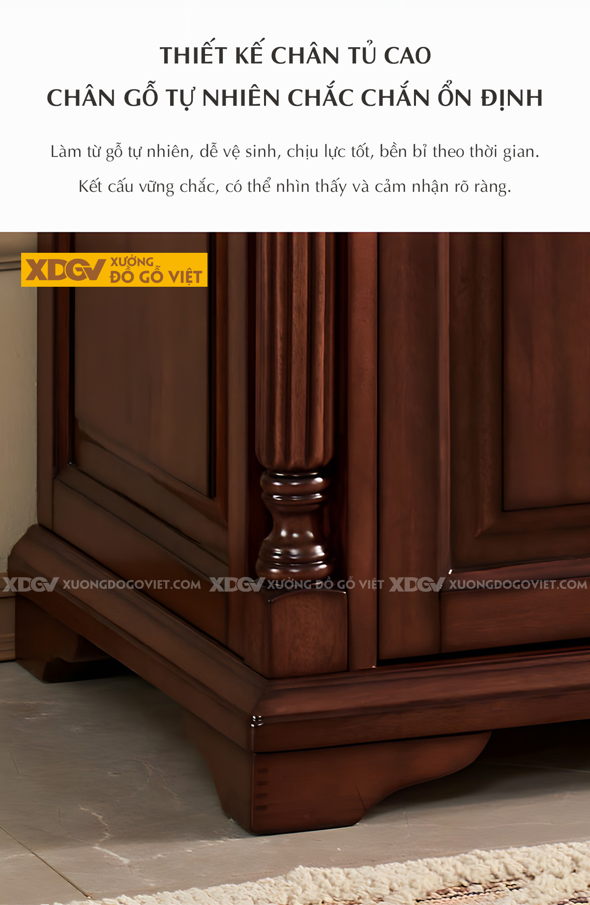 Tủ Quần Áo Gỗ Căm Xe Cổ Điển Hoàng Gia Chạm Khắc Tinh Xảo