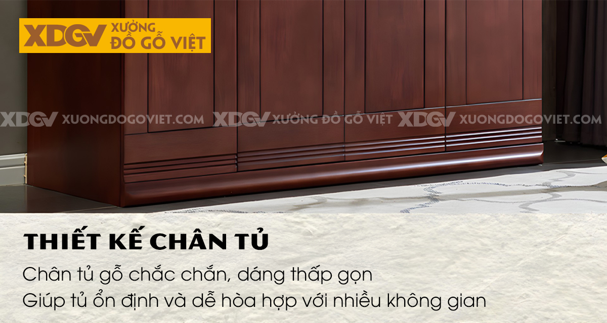Tủ Quần Áo Gỗ Cao Su 4 Cánh Kẻ Chỉ Ngang Trang Trí Đẹp