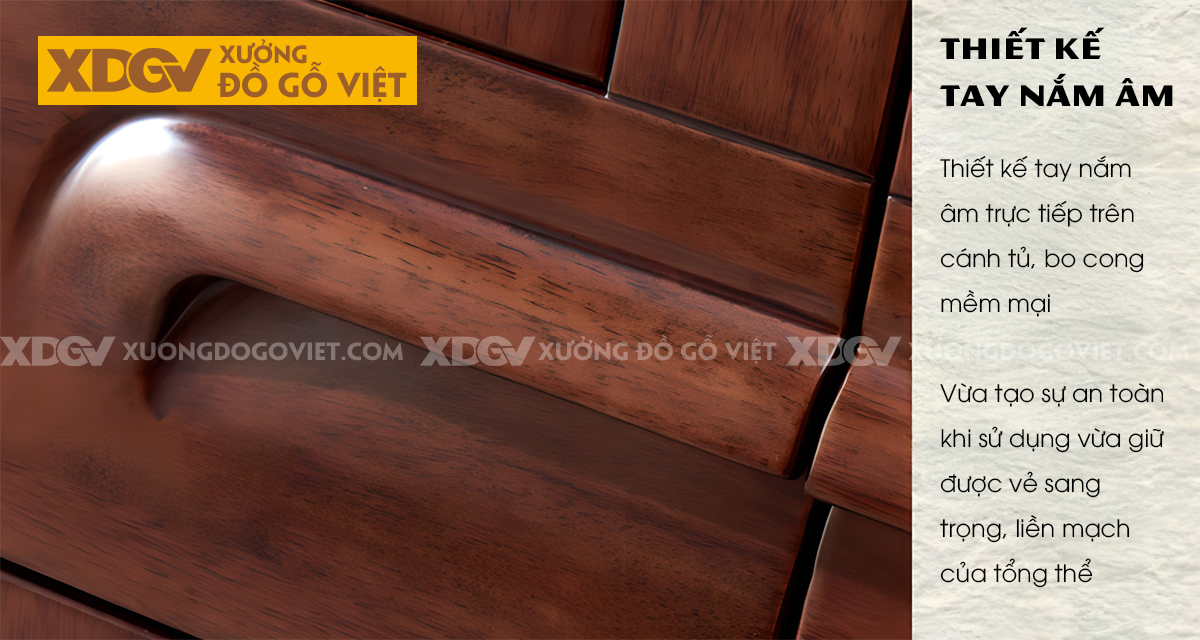 Tủ Quần Áo Gỗ Cao Su 4 Cánh Kẻ Chỉ Ngang Trang Trí Đẹp