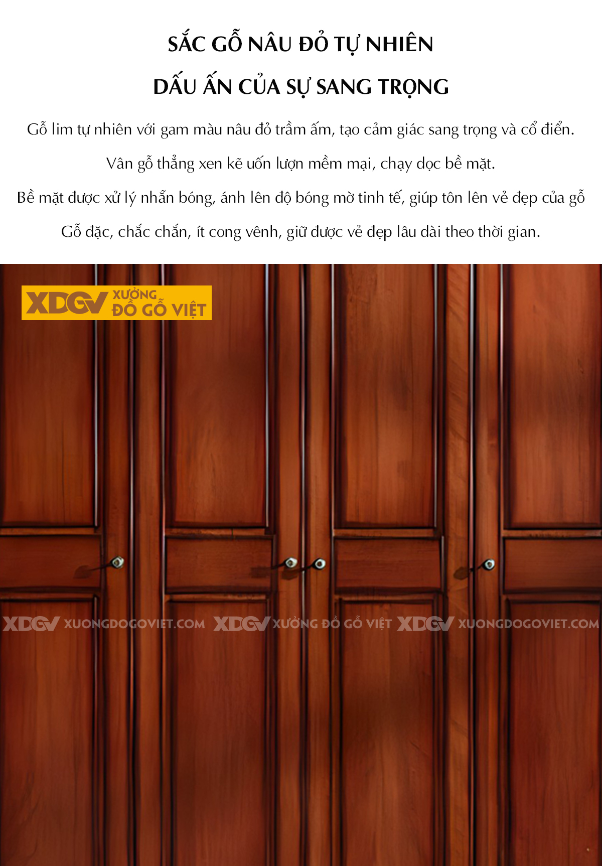 Tủ Quần Áo Gỗ Lim Tân Cổ Điển Chân Tiện 4 Cánh Soi Rãnh Cong