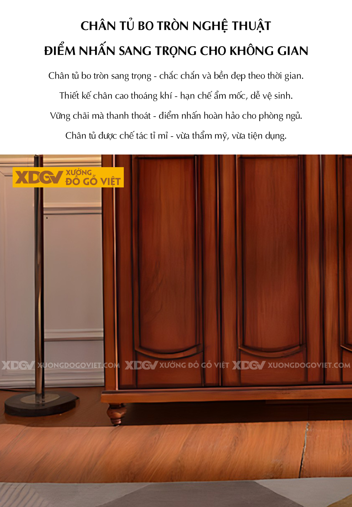 Tủ Quần Áo Gỗ Lim Tân Cổ Điển Chân Tiện 4 Cánh Soi Rãnh Cong