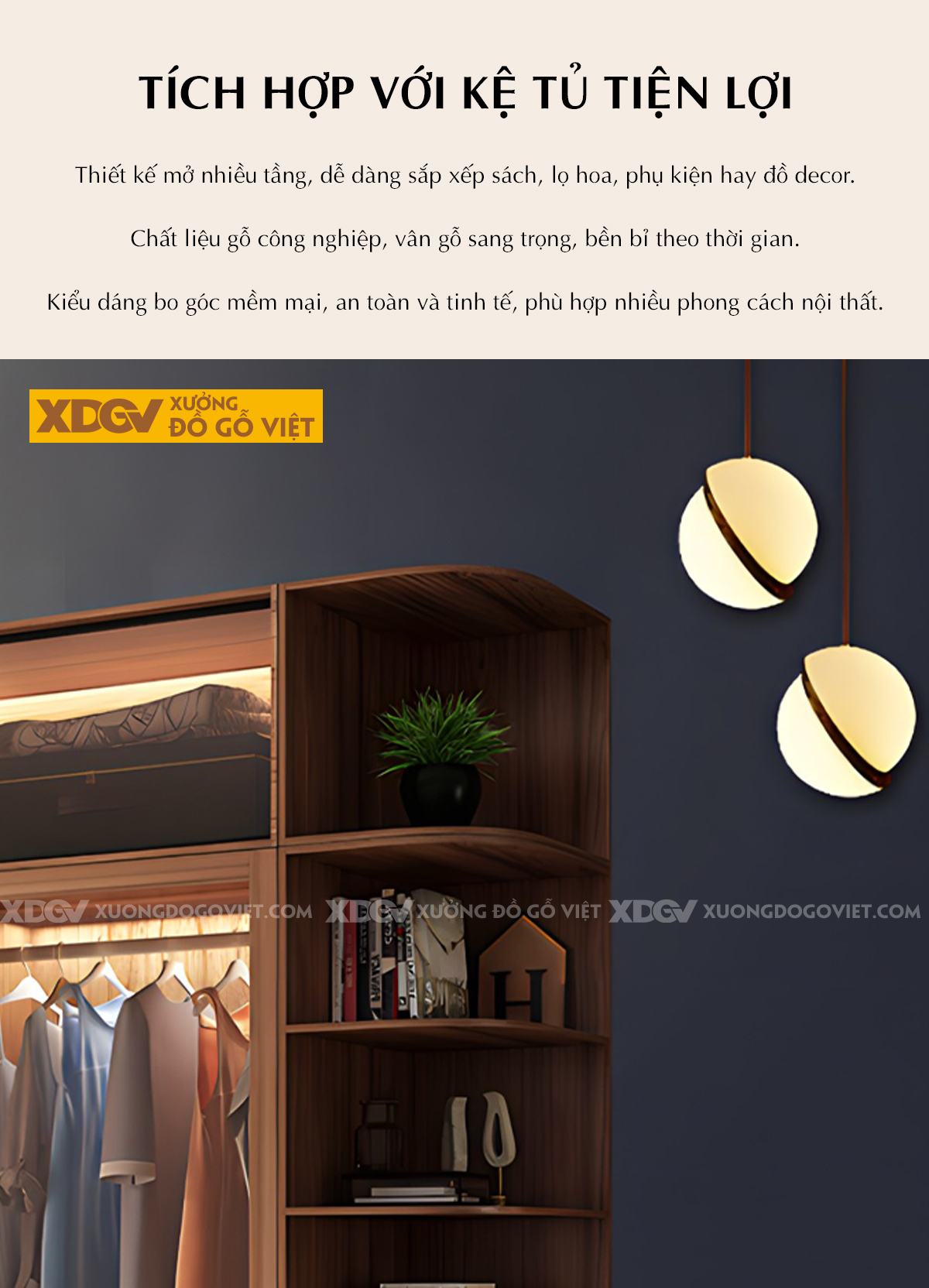 Tủ Quần Áo Gỗ MDF Hiện Đại 2 Cánh Kính Lùa Khung Nhôm Đen