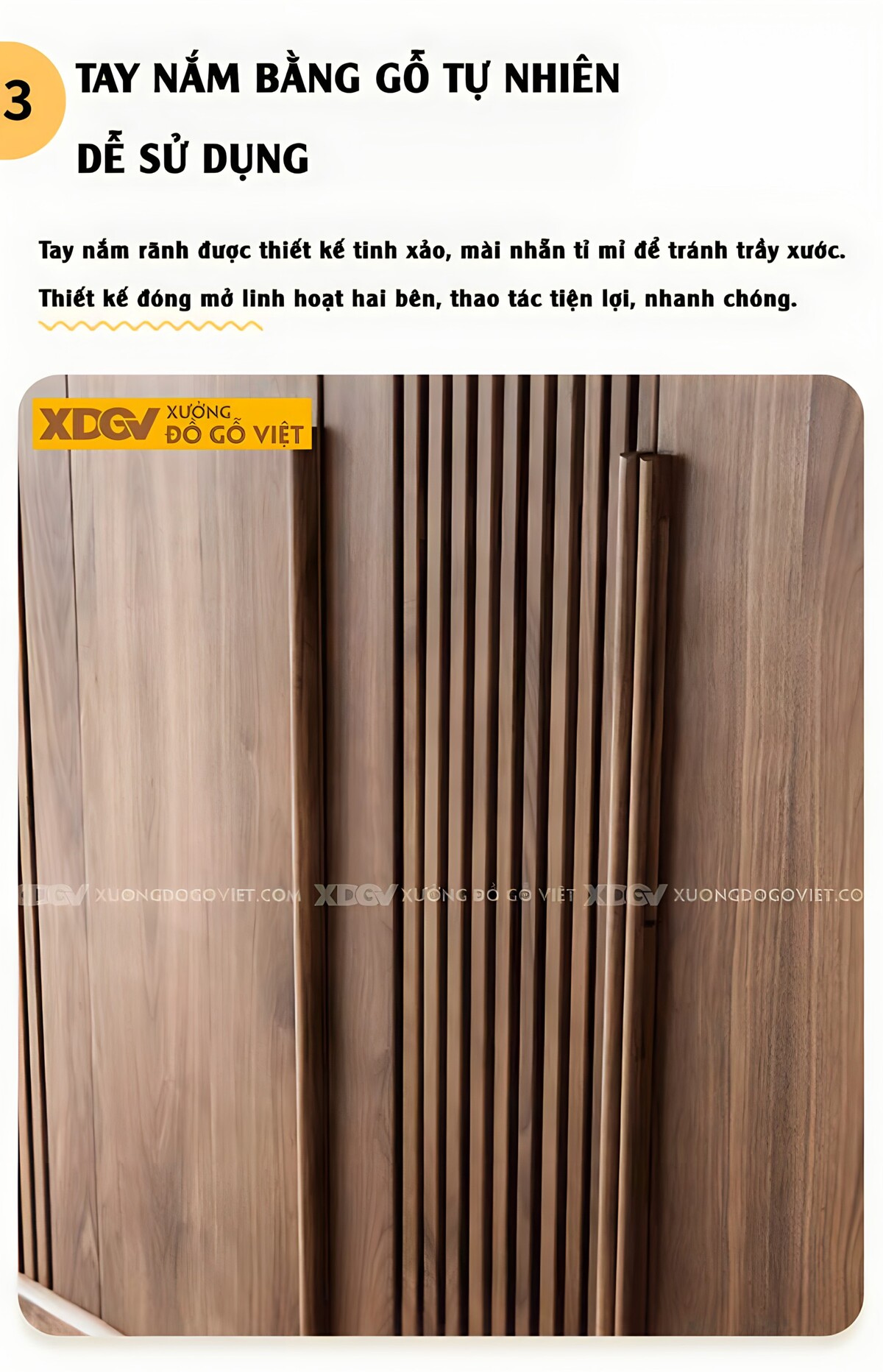 Tủ Quần Áo Gỗ Óc Chó 5 Cánh Có Thanh Nan Tay Nắm Nổi Dài