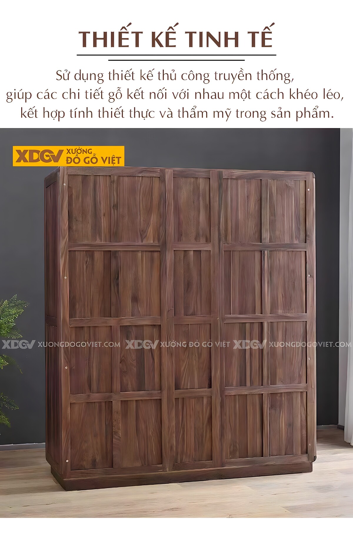 Tủ Quần Áo Gỗ Sồi Dạng Hộp Màu Óc Chó Hiện Đại Bo Góc Đẹp