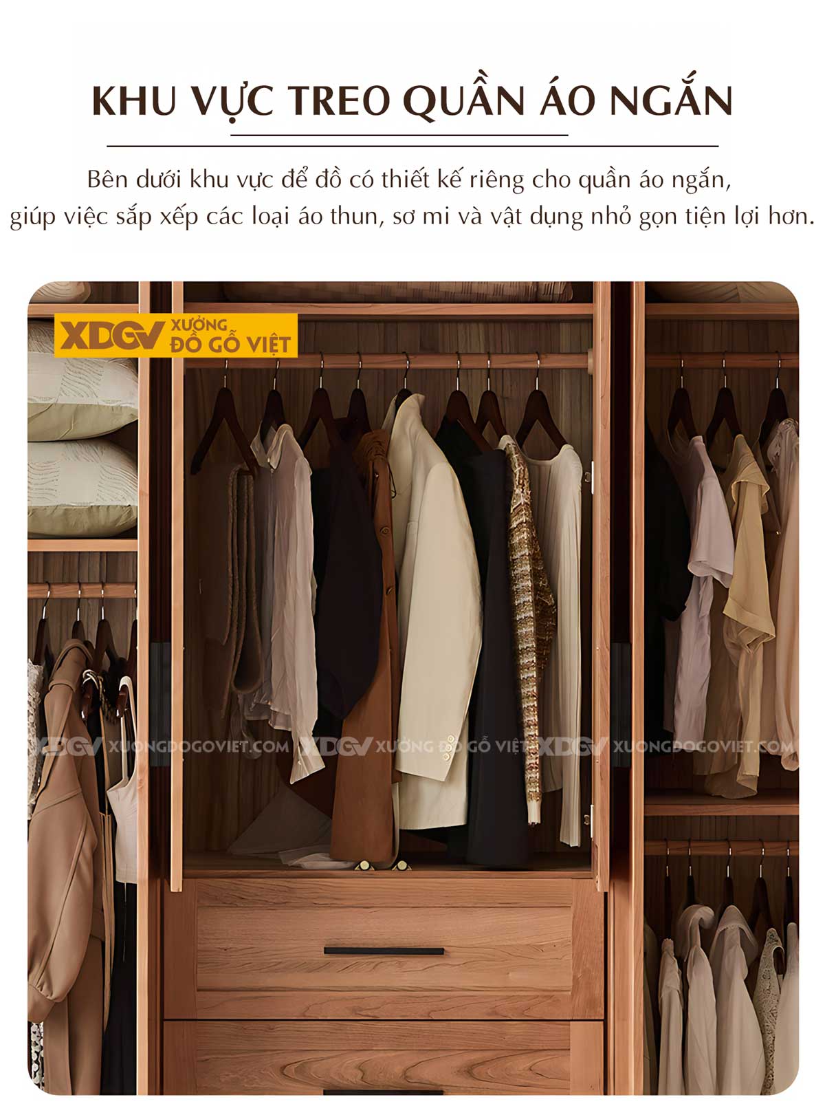 Tủ Quần Áo Gỗ Sồi Mỹ Japandi Khung Pano 6 Cánh Tay Nắm Đen