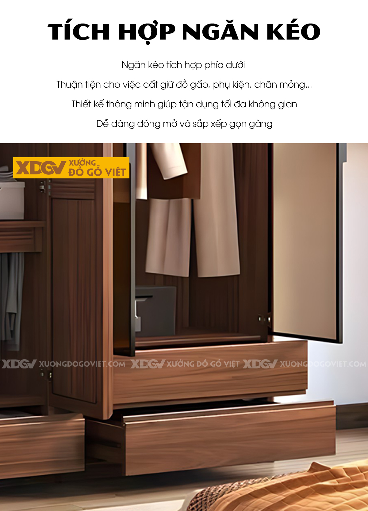 Tủ Quần Áo Gỗ Sồi Thịt Khung Pano Kẻ Rãnh Có Cánh Kính Trong