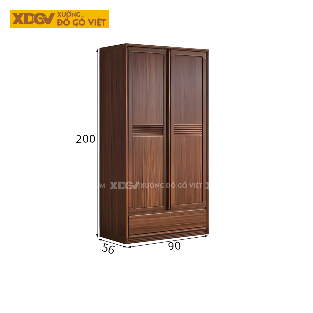 Tủ Quần Áo Gỗ Sồi Thịt Khung Pano Kẻ Rãnh Có Cánh Kính Trong