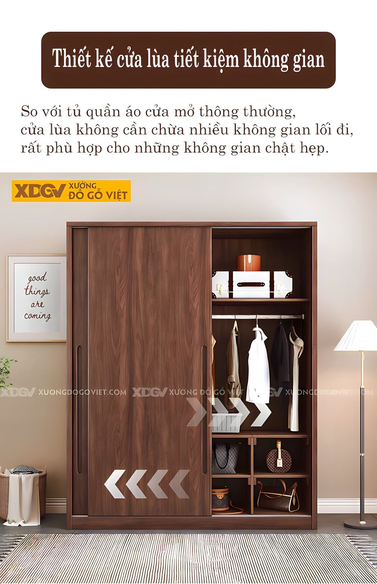 Tủ Quần Áo Gỗ Veneer Óc Chó 2 Cánh Lùa Bản Lớn Phẳng Đẹp