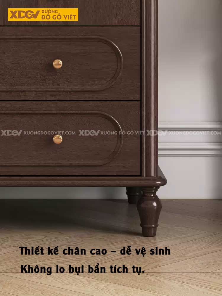 Tủ Quần Áo Gỗ Veneer Óc Chó Cửa Kính Gân Mờ 4 Chân Tiện