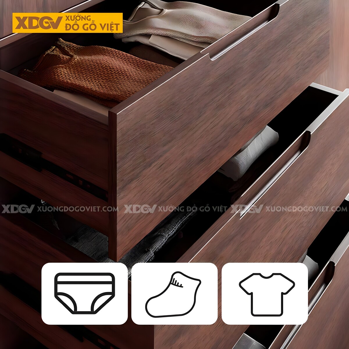 Tủ Quần Áo Gỗ Veneer Óc Chó Hiện Đại Cánh Trượt Tay Âm Mới