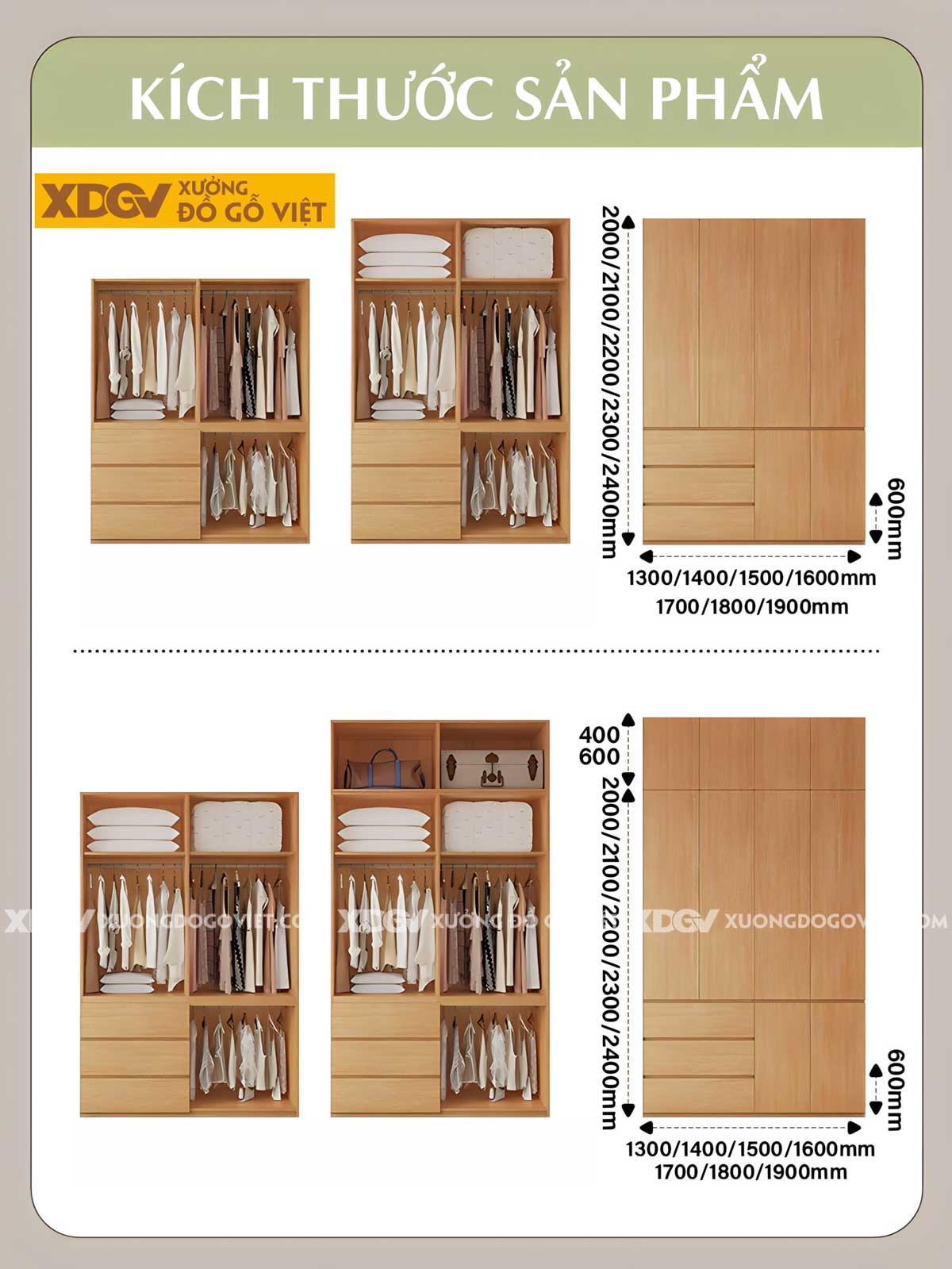 Tủ Quần Áo Gỗ Veneer Sồi 6 Cánh Áp Trần Tích Hợp 3 Ngăn Kéo
