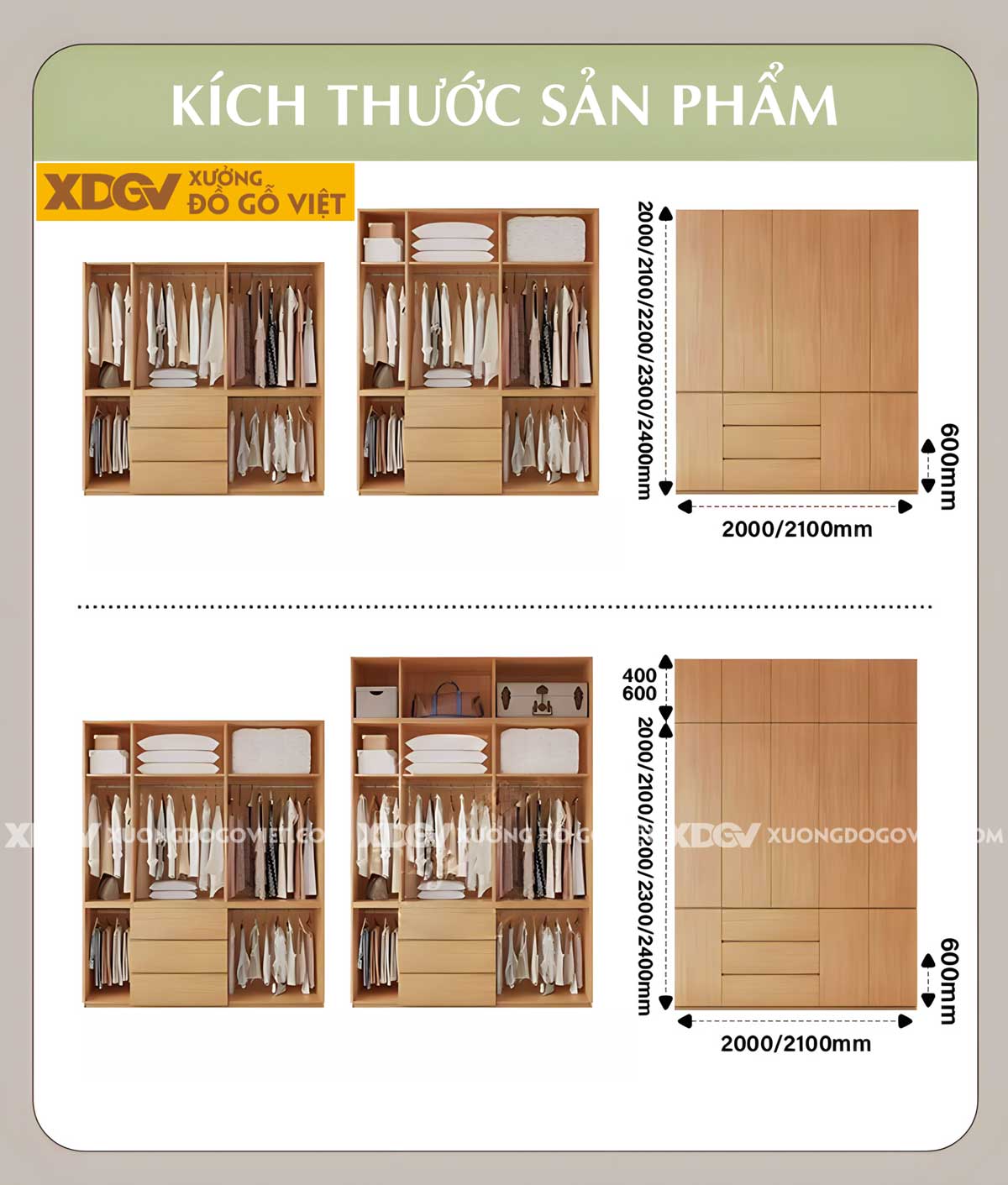 Tủ Quần Áo Gỗ Veneer Sồi 6 Cánh Áp Trần Tích Hợp 3 Ngăn Kéo