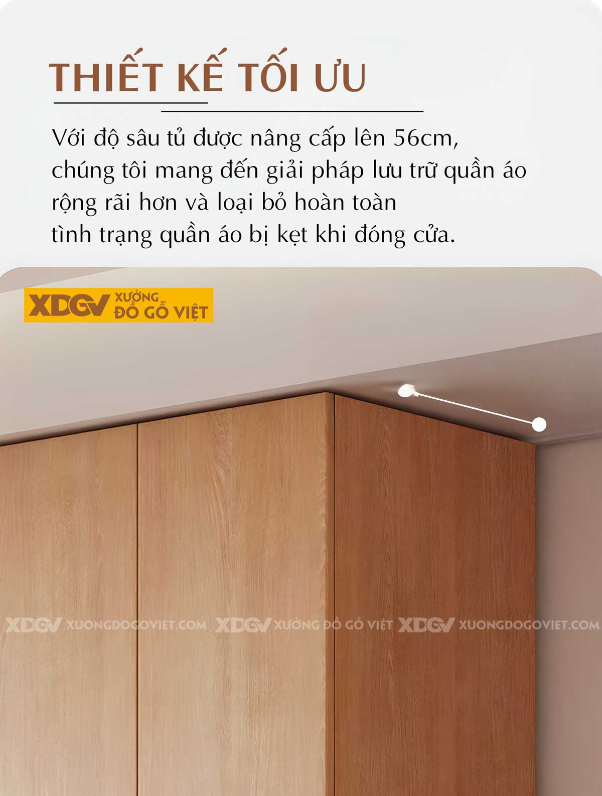 Tủ Quần Áo Gỗ Veneer Sồi 6 Cánh Áp Trần Tích Hợp 3 Ngăn Kéo