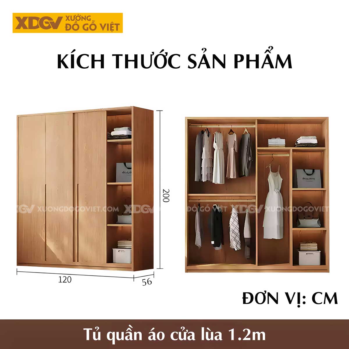 Tủ Quần Áo Gỗ Veneer Sồi Cửa Lùa 4 Buồng Tay Nắm Âm Đẹp