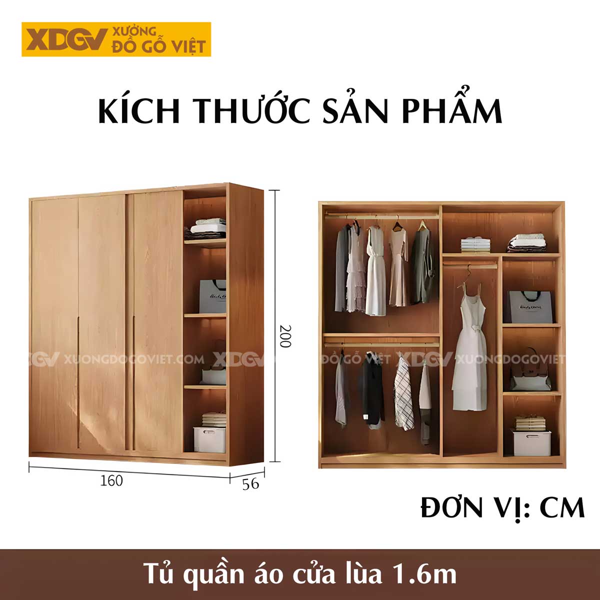 Tủ Quần Áo Gỗ Veneer Sồi Cửa Lùa 4 Buồng Tay Nắm Âm Đẹp